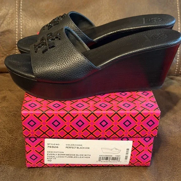 Tory Burch Black Leather Slides - Picture 4 of 5